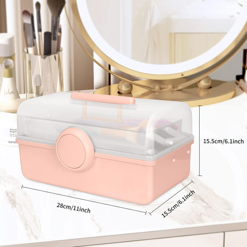 Three-Layer Clear Plastic Storage Case for Art Craft and Cosmetic, Portable Cosmetic Organizer Storage Box, Large Capacity Storage Makeup Box Make...