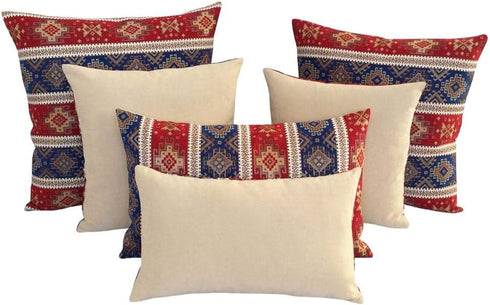 Decorative Large Throw Pillow Covers Red and Blue - 22 x 22 Inches Outdoor Pillows for Patio, Boho Room Decor for Couch, Bohemian Case for Farmhou...