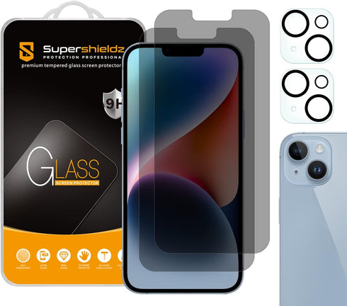 Supershieldz (2 Pack) (Privacy) Anti Spy Screen Protector Designed for iPhone 14 Plus (6.7 inch)+ Camera Lens Tempered Glass Screen Protector, Ant...