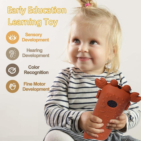 Baby TV Remote Control Toy with Cute Crab Soft Silicone Cover Teething Toy, Realistic Baby Musical Remote Control Toy with Light ? Sound, Educatio...
