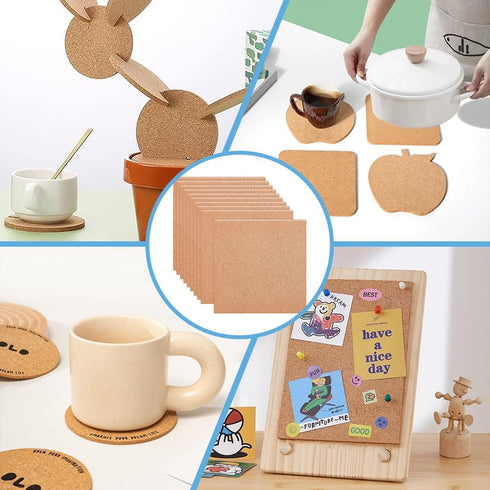 BENECREAT 10 PCS Cork Board, 12x12 Inch Square Cork Coasters, 2mm Thick Sand Brown Cork Sheet, Insulated Cork Sheet for Bulletin Boards, Wall Deco...