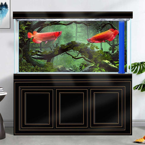 Forest Aquarium Background, Tropical Green Trees Stone Reptile Habitat Background, Foggy Rainforest Fish Tank Background Cloth, 48X24 inches Polye...