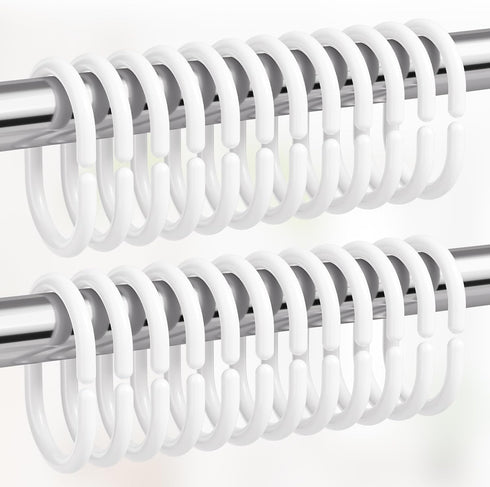 Amazer White Shower Curtain Hooks Rings, 24 Pcs Plastic Shower Curtain Rings, Plastic Shower Curtain Hooks for Bathroom Shower Rod, White Shower H...