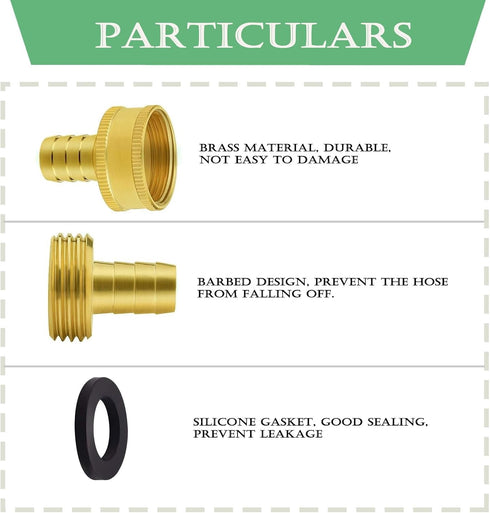 Solid Brass Garden Hose Repair Connector with Clamps Hose End Repair Kit,Fit for 5/8" Garden Hose Fitting,Male and Female Hose Fittings (5/8"-2 Se...