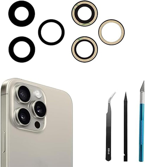3pcs/Set Rear Camera Lens Replacement for iPhone 15 Pro Back Camera Lens Glass Replacement with Pre-Installed Adhesive + Repair Tool Kit, Anti-Len...