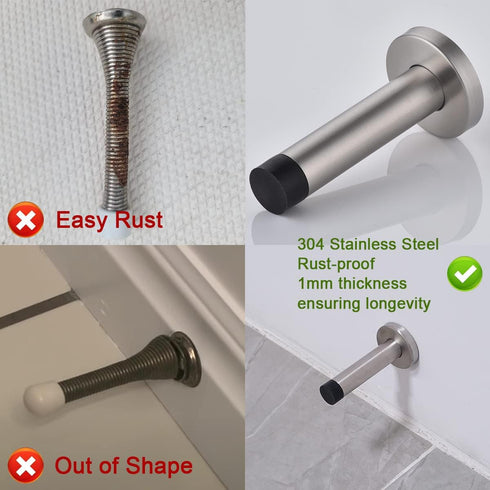 JQK Door Stopper, 304 Stainless Steel Thicken 1mm Sound Dampening Door Stop Bumper Wall Protetor 1 Pack, Brushed, DSB5-WN...