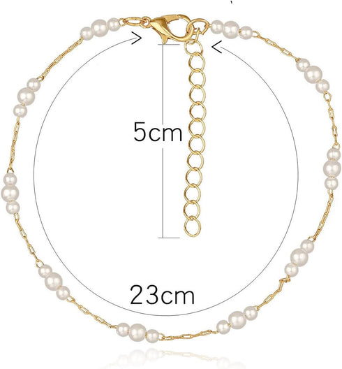 Pearl Beaded Anklets for Women Dainty Simple Gold Chian Boho Ankle Bracelet Beach Summer Foot Jewelry for Womens...