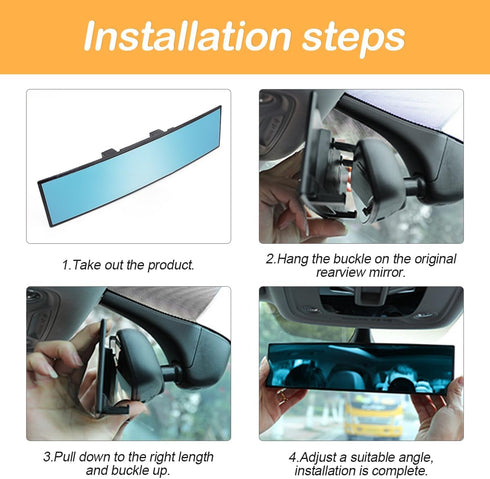 Rear View Mirror for Car, 12.1 inch Interior Clip-on Panoramic Convex Rearview Mirrors, HD Anti Glare Wide Angle and Reduce Blind Spot, Universal ...