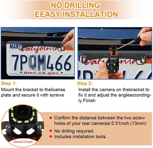 B-Qtech Universal Car Rear View Camera License Plate Bracket Reverse Rear Camera Mount Dash Cam Mirror Backup Camera Kit...