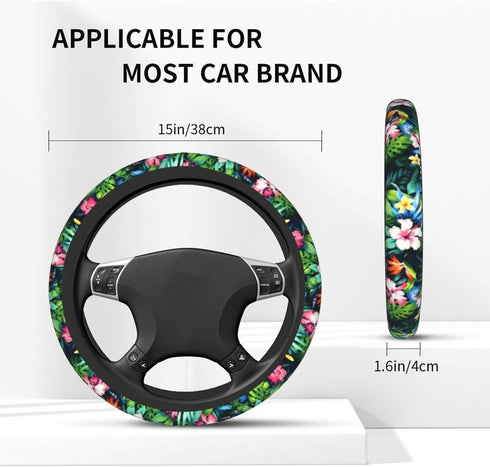 Pink White Hawaiian Flowers Car Accessories Cute Floral Steering Wheel Cover Women Soft Elastic Comfortable Car Steering Wheel Covers Protector Un...