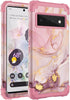 for Pixel 6 Pro Case,Google Pixel 6 Pro Case, Marble Rose Gold Women 3 in 1 Hard PC Soft Silicone Protective Rugged Bumper Heavy Duty Hybrid Shock...