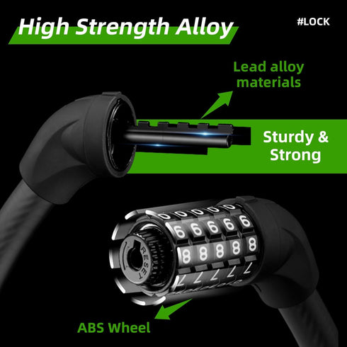 ROCKBROS Small Bike Lock, 5 Digit Bike Combination Lock, Anti-Theft Bike Cable Lock...