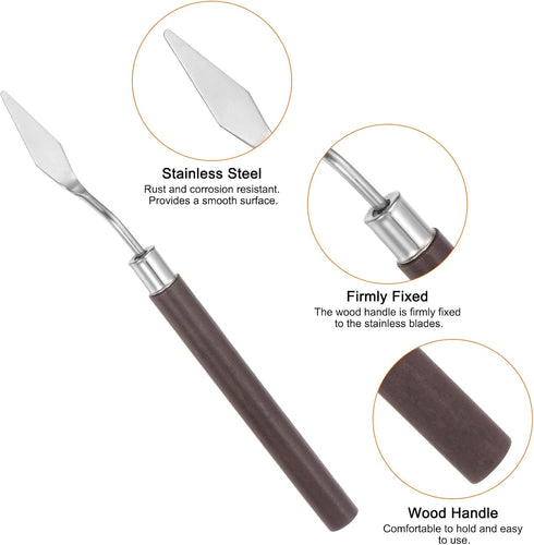 2pcs No.7 Palette Knives 10mm Width Stainless Steel Small Pointy Spatula Painting Pallet Knife with Wood Handle for Oil Acrylic Canvas Mixing Spre...