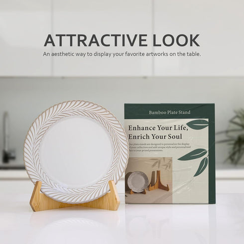 Plate Stands for Display, 8 Inch Plate Holders for Displaying, Bamboo Picture Frame Stand for Tables, Tabletop Easels, Decorative Stand for Platte...