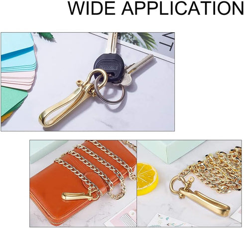 PH PandaHall Fish Hook Keychain, Brass Key Ring Golden Solid U Shape Key Hook Belt Keyring Pocket Clip with Key Shackle Heavy Duty Car keychain fo...