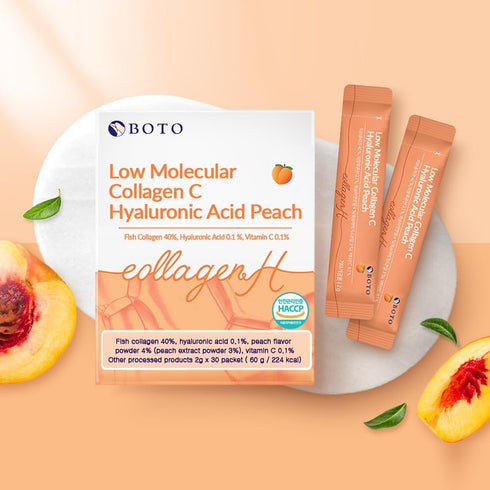 BOTO Low Collagen C - Korean Beauty Collagen Peptides Powder Supplement with Hyaluronic Acid and Vitamin for Skin Hair Nail Joint, Peach Flavored ...