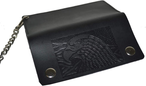 Leatherboss Genuine Leather Men Trifold Eagle Biker Chain Wallet Credit Card Holder for Motorcycle Bikers Truckers...