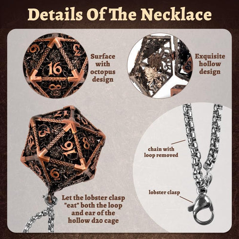 Mini Metal Dice Set with Copper Hollow Octopus D20 Necklace Dice Case DND Gift Tiny Small Dice Set D&D Portable 9PCS Dice Set...
