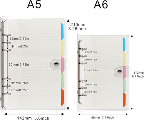 FYY Clear A5 Notebook Binder 6 Ring - Transparent A5 Binder Loose Leaf Notebook Clear Cover Plastic, Refillable A5 Notebook Binder with 45 Sheets ...