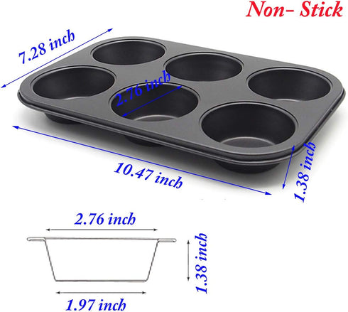 Muffin Pan 6 Cup Cupcake Baking Pan No Stick Carbon Steel Easy Clean...
