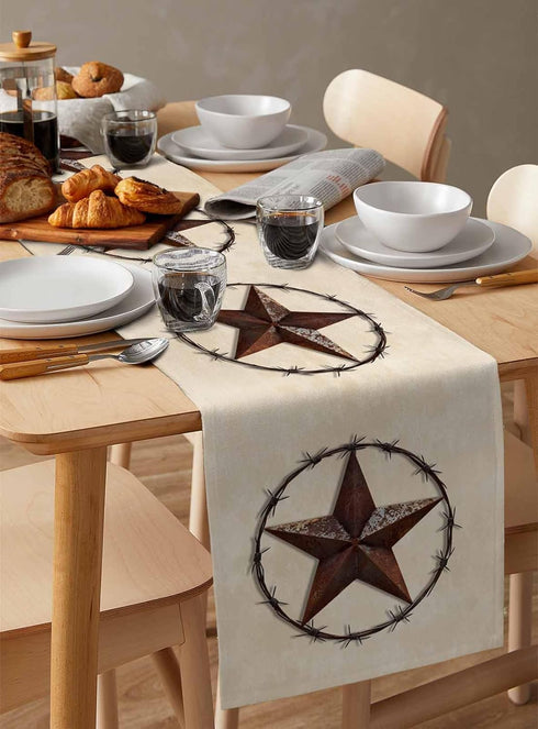 Texas Western Star Rustic Table Runner-Cotton linen-Long 72 inche Barn Star Dresser Scarves,Kitchen Coffee/Dining Farmhouse Cowboy Tablerunner for...