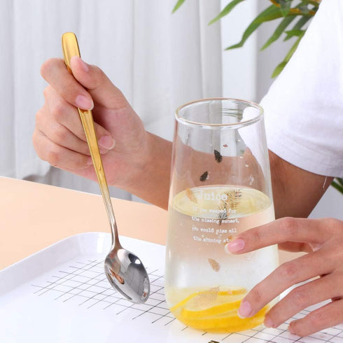 Buyer Star 8 Pack Long Handle Spoon Set 7.87 Inch Ice Tea Spoon Set Stainless Steel 18/10 Gradual Change Gold Cocktail Stirring Spoon Set in Pink ...