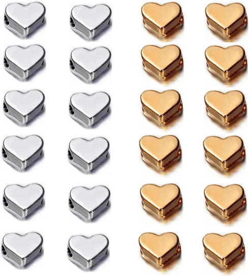 200 Pcs Heart Shape Spacer Beads Small Hole Metal Spacer Beads for Making Bracelet Necklace Earring Accessories DIY Handmade Craft (100 Gold+100 S...