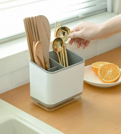 Utensil Holder, Kitchen Utensil Organizer Sponge Holder, Kitchen Sink Caddy with Drain Tray for Chopsticks, Spoon, Fork, Brush (Gray)...