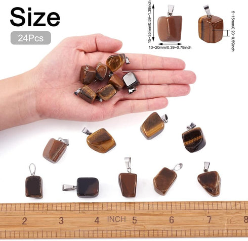 FASHEWELRY 24Pcs Natural Irregular Tiger Eye Pendants Healing Crystal Chakra Nugget Tumbled Gemstone Charms 15-35x10-20mm for Jewerlry Craft Makin...
