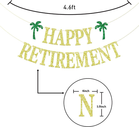 Gold Glittery Happy Retirement Banner, Official Retired Decor - Retirement Party Decorations Supplies...