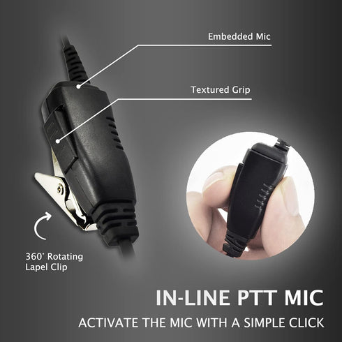 1-Wire C-Shape Swivel Earpiece Headset with PTT Button Mic for Motorola Two-Way Radio Walkie Talkies CP110, CP185, CP200, CLS1110, CLS1410, EP450,...