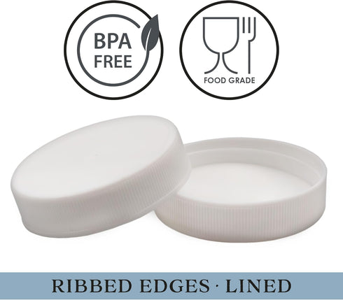 Cornucopia Brands White Plastic Standard Mason Jar Lids (24-Pack); Regular Mouth Lined Storage Caps...