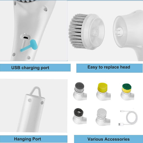 Cordless Electric Spin Scrubber, KIRIKIT Handheld Electric Cleaning Brush with 5 Replaceable Heads for Bathtub/Kitchen/Bathroom/Floor/Dish/Car/Sho...