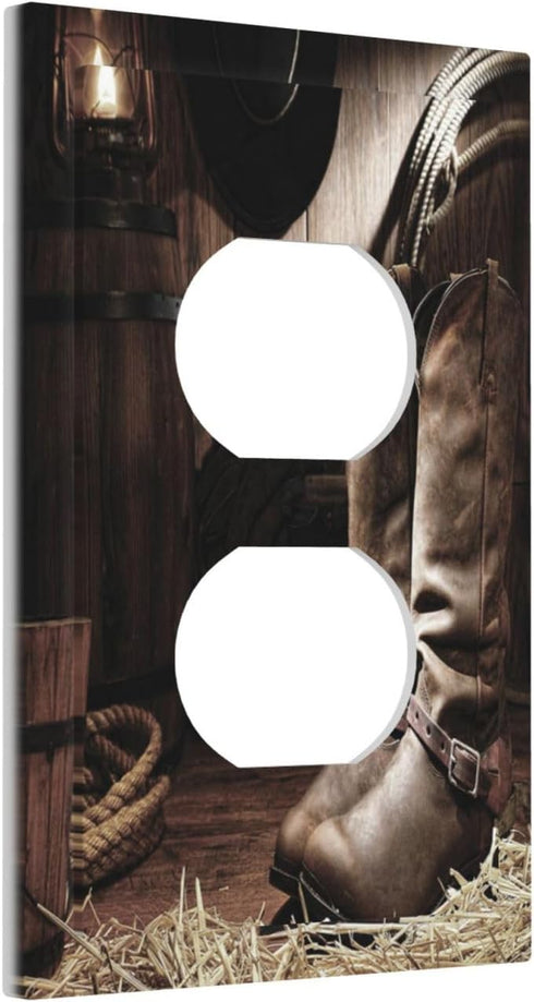 American West Themed Boots 1 Gang Outlet Covers Decorative Single Duplex Wall Plate Receptacle Switchplate Western Wood Barn Plank Farmhouse Count...