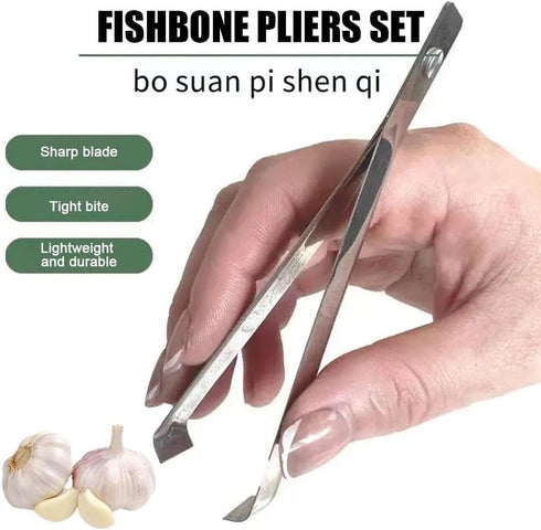 Fish Bone Tweezers Set, Stainless Steel Tweezer Peeling Clip, Garlic Tweezer Peeler Skin Remover Tool Precision Grip for Cooking Food Design Styli...