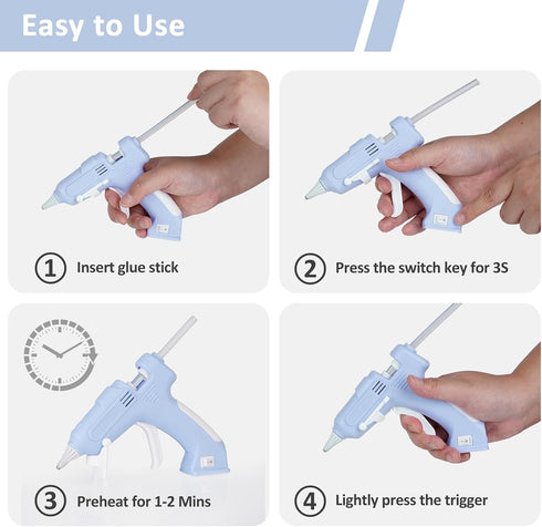 Cordless Hot Glue Gun Kit with 10 Sticks, Glue Gun Set, Hot Melt Glue Gun for Kids' Crafts, Wood, Glass, DIY Arts, School Projects, and Home Repai...