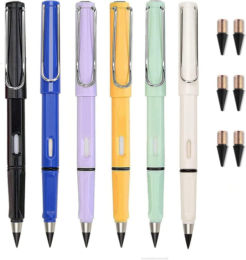 Pencils 6Pcs Inkless Pencils,Eternal And 6pcs Replacement Pencils Nibs,Unlimited Writing Pencil, Reusable Infinity Pencil With Eraser Writing Sket...