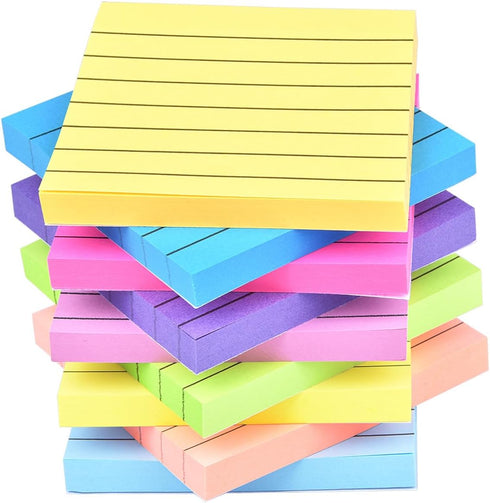 9 Pack Lined Sticky Notes 3”x3” Bright Colors Self-Stick Note Pads with Line, 9 Colors Bulk Sticky Memo Pad for School, Office, Meeting...