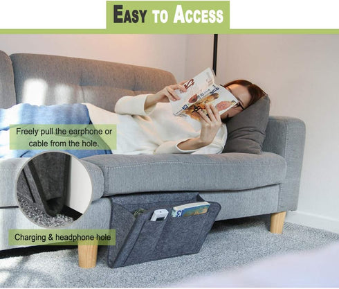 DOURR Felt Bedside Caddy Bed Dorm Bunk Organizer Storage Pocket for Organizing Tablet Magazine Phone Small Things Holder (Gray)...
