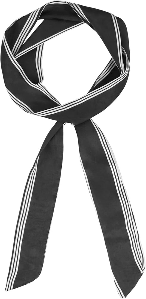 Luwint Long Thin Satin Scarf, Stripped Skinny Silk-like Necktie Chiffon Scarves Narrow Sash Waist Belt for Girl Women (Black)...