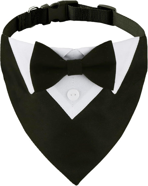 ADOGGYGO Formal Dog Tuxedo Wedding Dog Bandana Collar Dog Collar with Bow Tie Adjustable Dog Bowtie Collar Bandana for Small Medium Large Dog Pet ...