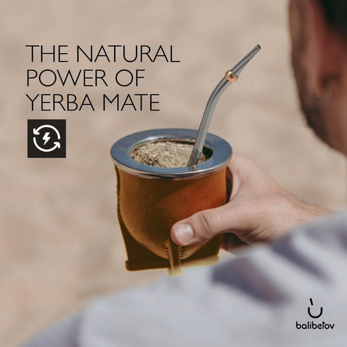 BALIBETOV Leather Wrapped Handmade Yerba Mate Gourd (Mate cup) with Bombilla (Yerba Mate straw) (Natural)...