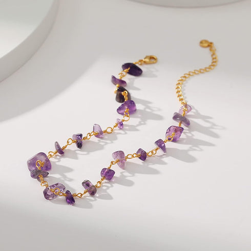 Gold Ankle Bracelets for Women,Purple Crystal Anklet Bracelet,Healing Stone Anklet Bracelet,Adjustable Summer Beach Foot Jewelry Gifts for Women...
