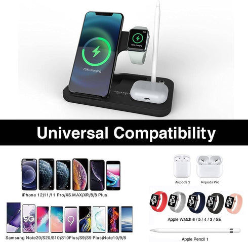 NemaTech Foldable & Portable Mobile 4-in-1 Wireless Charging Station, Fast Charging for Apple Watch, AirPods, Apple Pencil, iPhone 14/13/12/11/XR,...