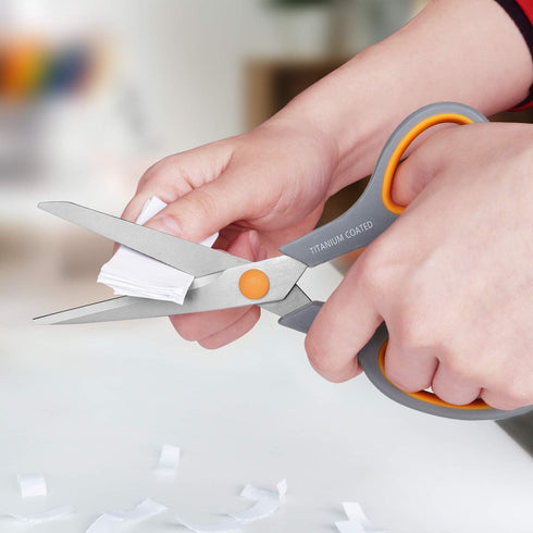 Scissors 8" Multipurpose Scissors Titanium Coated Sturdy Sharp Scissors Right/Left Handed Comfort-Grip Handles for Office Home School Sewing Fabri...