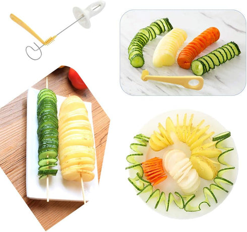 2 Set Tornado Spiral Potato Cutter Manual Slicer, Fry Vegetable Spiralizer Chips Maker with 4 stainless steel Sticks...