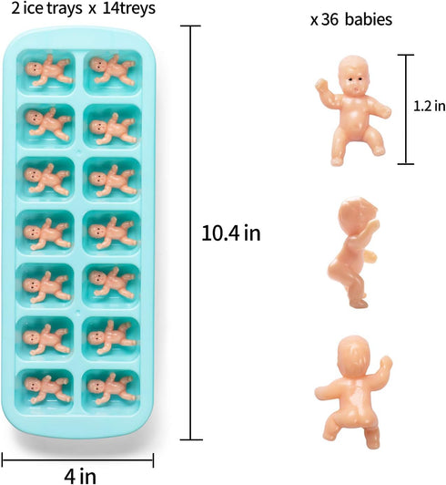 JUXINDA My Water Broke Baby Shower Game - 36 1.2 Inch Tiny Plastic Babies, 2 Ice Cube Trays for Baby Shower Ice Cube Games (Latin)...