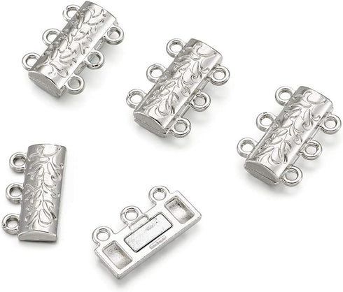 Beadthoven 20-Set Alloy 3 Hole Multi Strand Magnetic Clasps Bracelet Closure Magnetic Necklace End Clasp Tube Clasps Jewelry Finding Making Suppli...