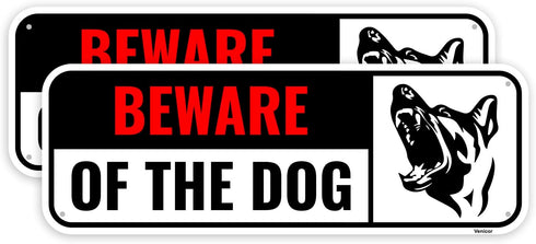2PC Beware of Dog Sign, 10 x 3.5 Inches - Aluminum - Beware of Dog Signs for Fence Door Gate Outdoor...