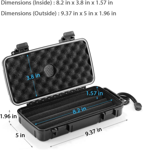 Travel Cigar Humidor Case with Humidifier Disc - Waterproof, Airtight, Durable and Crushproof - Holds up to 10 Cigars, Portable Cigar Box Gift for...